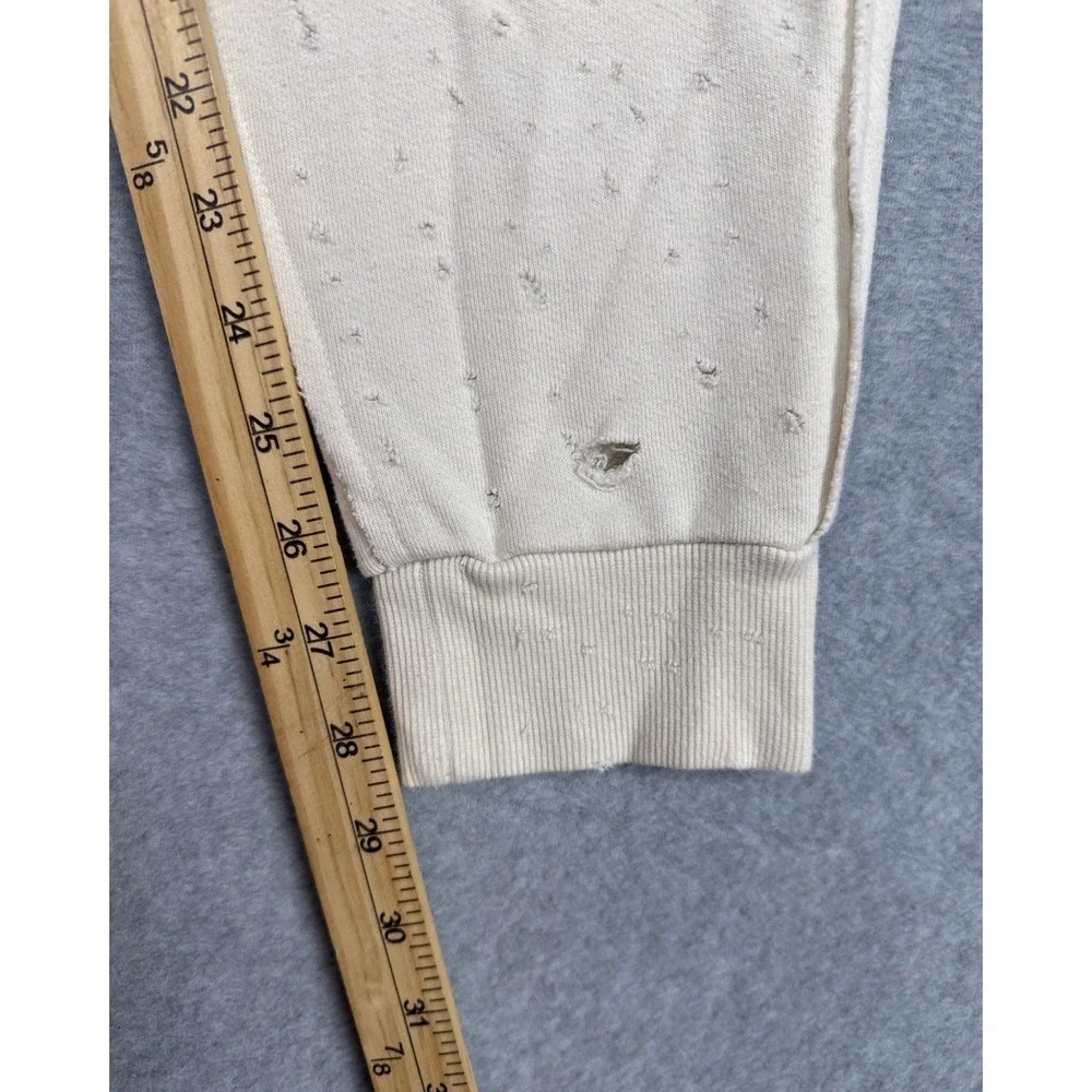 Alo Yoga Fierce Joggers Womens Small Ivory Distressed Ripped Fleece Athleisure